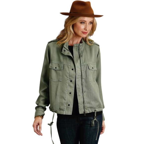 Jessica Simpson Fatigue Green Crop Denim Jacket Snaps & Zip Closure New Sz Small - Picture 2 of 16